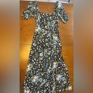 Zara Black Midi Dress with Blue and Green Floral Print